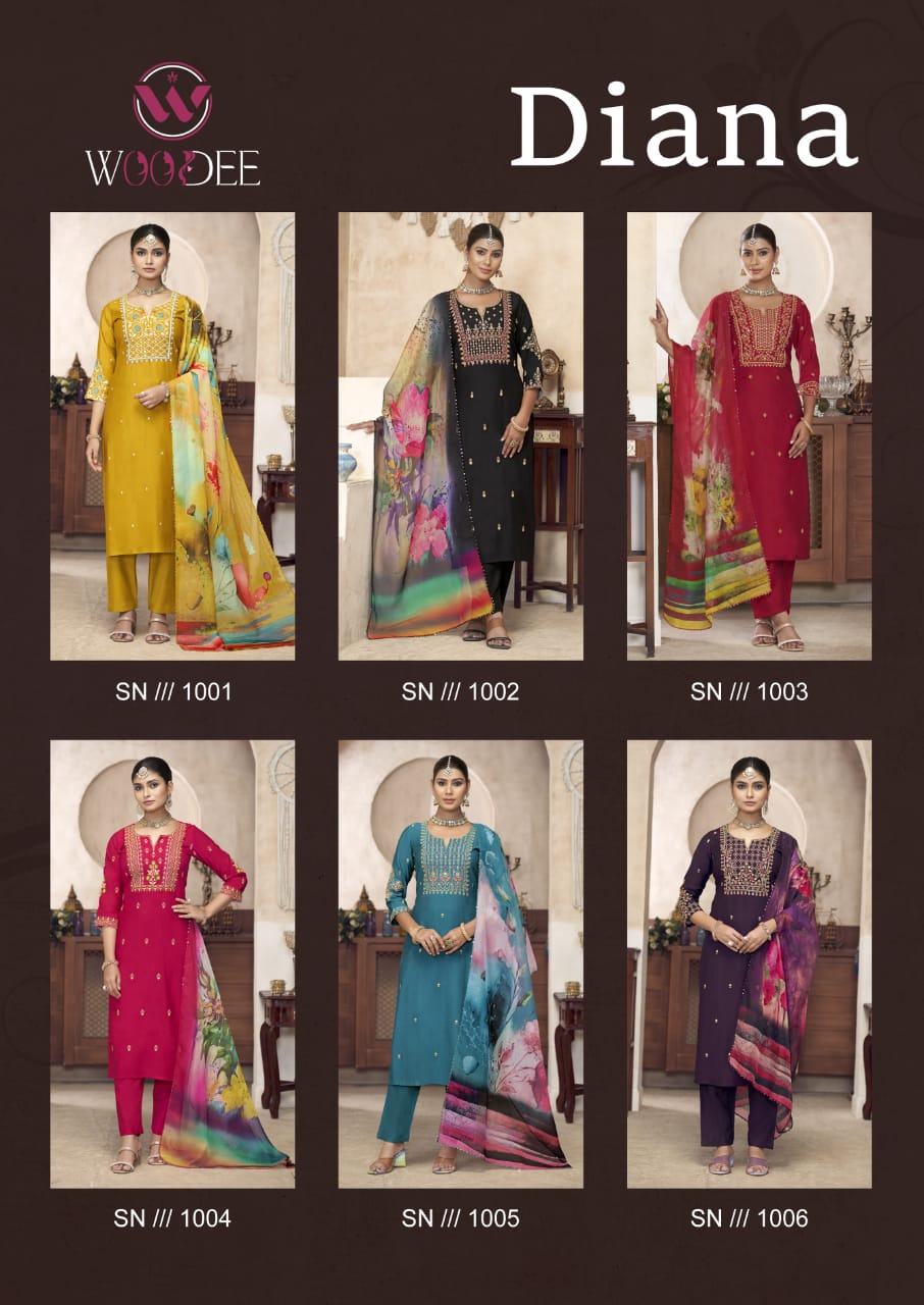 Diana By Woodee Viscose Silk Embroidery Kurti With Bottom Dupatta Wholesale Price In Surat